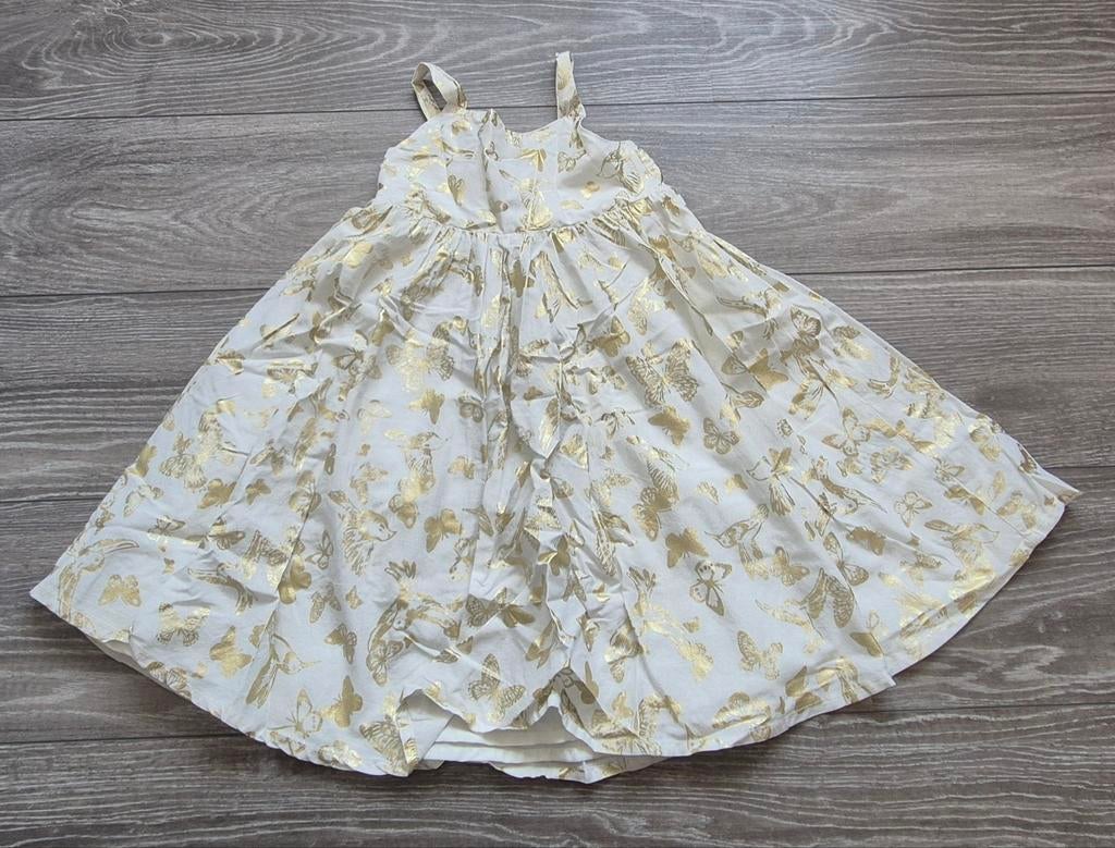 Wit jurkje met gouden vlinders - Maat 122, Kinderen en Baby's, Kinderkleding | Maat 122, Ophalen of Verzenden, Zo goed als nieuw