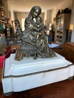 Antiek Bronzen Beeld Maria met Kind op Marmeren Sokkel, Ophalen of Verzenden