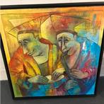 Modern Kleurrijk Schilderij met Zwarte Lijst, Antiek en Kunst, Kunst | Schilderijen | Modern, Ophalen of Verzenden