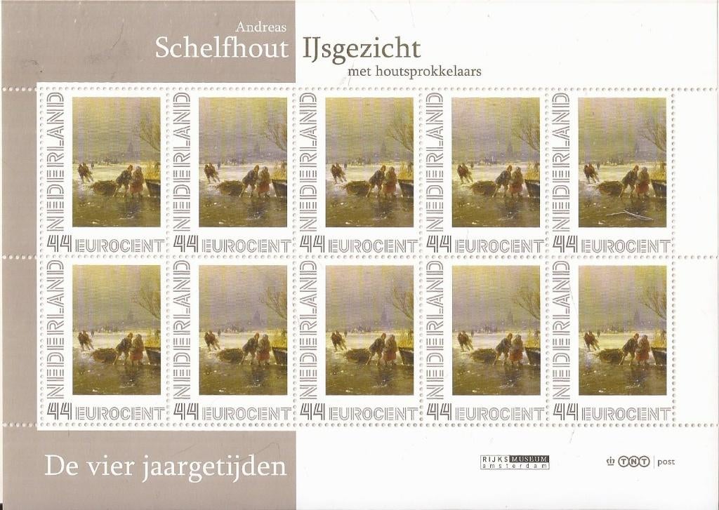 Andreas Schelfhout IJsgezicht met Houtsprokkelaars vel 10st., Ophalen of Verzenden, Na 1940, Postfris