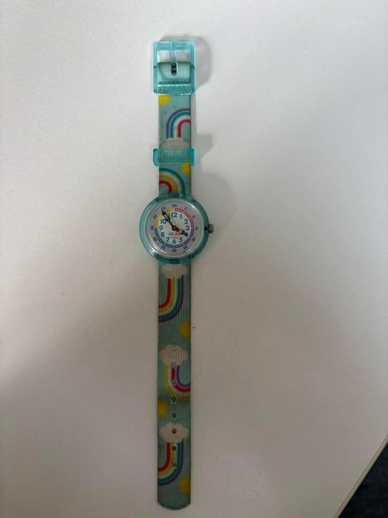 Swatch Flikflak kinderhorloge met regenboogbandje, Ophalen, Gebruikt, Blauw, Jongen of Meisje