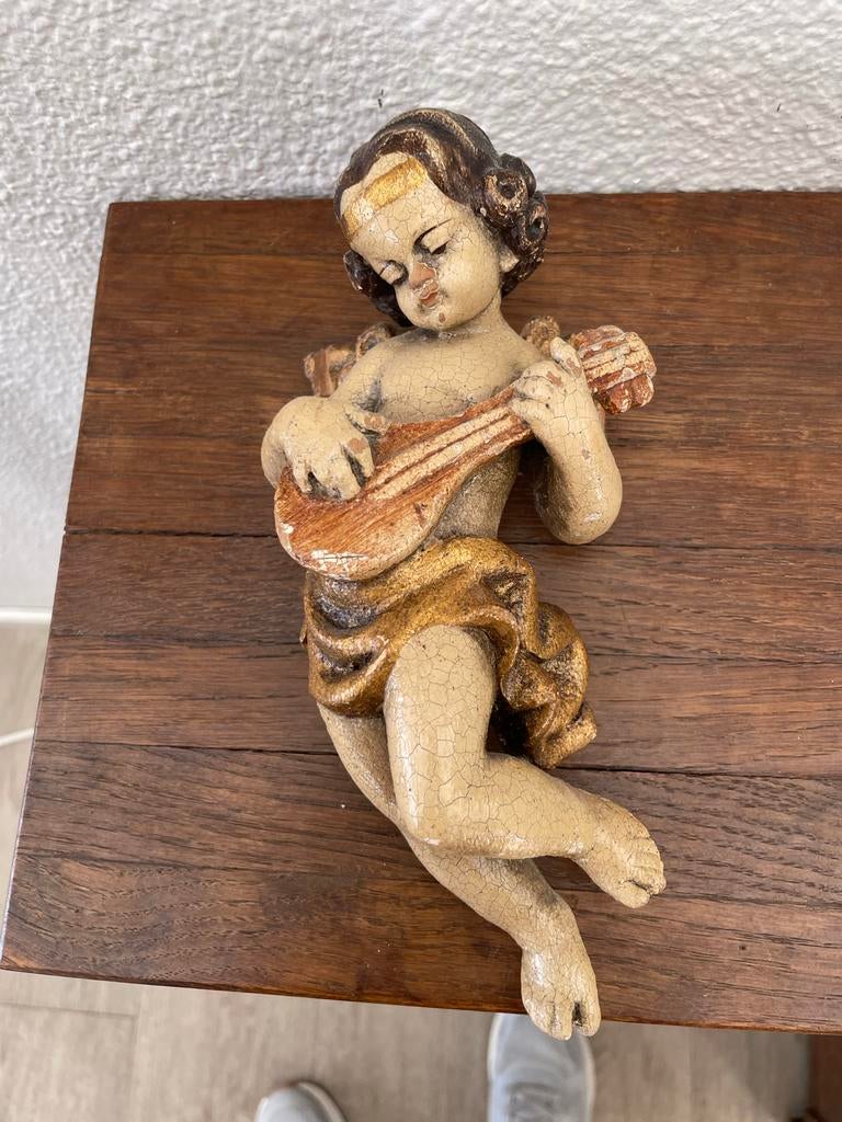 Beeldje van een cherubijn met een luit, Antiek en Kunst, Ophalen of Verzenden