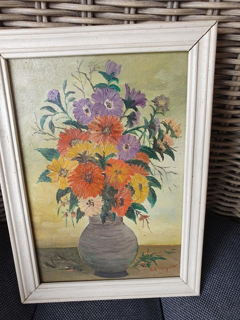 Schilderij met bloemen in vaas, Antiek en Kunst, Kunst | Schilderijen | Klassiek, Ophalen of Verzenden