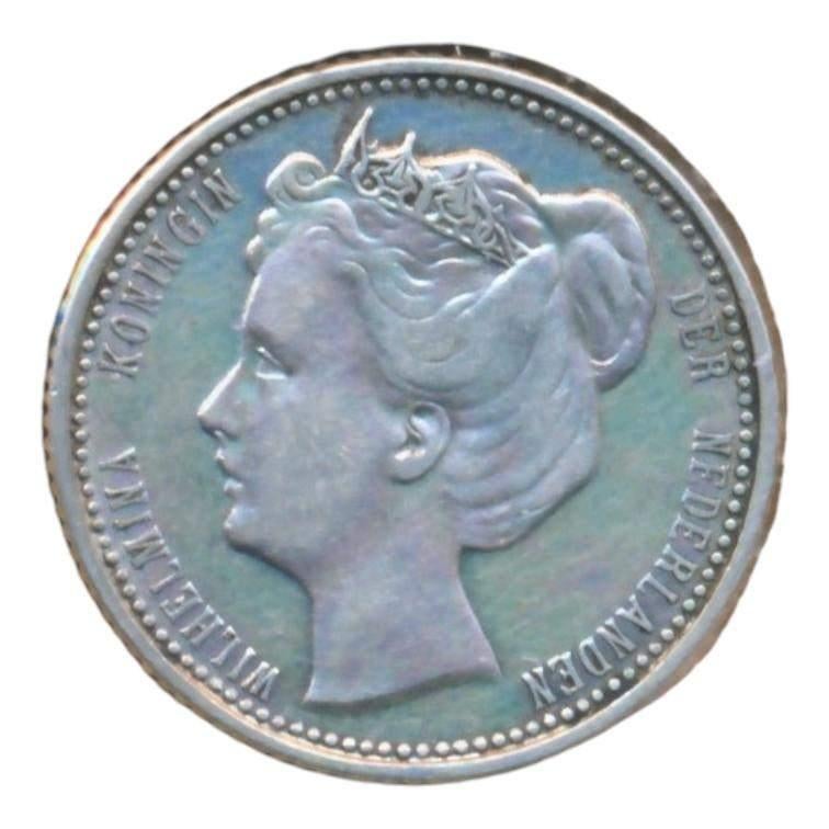 Nederland 25 Cent 1906 Wilhelmina met diadeem, Zilver, 25 cent, Ophalen of Verzenden, Koningin Wilhelmina