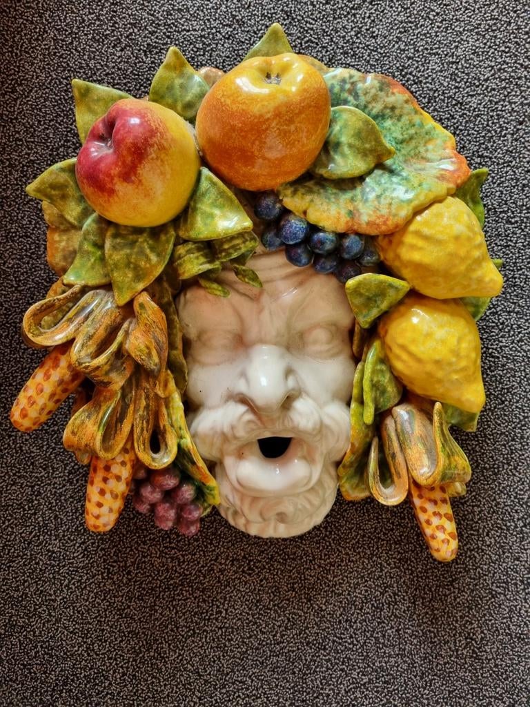 Majolica Muurhanger Orvieto, Italië - Fruit en Masker, Antiek en Kunst, Antiek | Keramiek en Aardewerk, Ophalen of Verzenden
