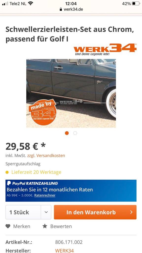 Golf 1 sierlijsten, Ophalen of Verzenden, Nieuw