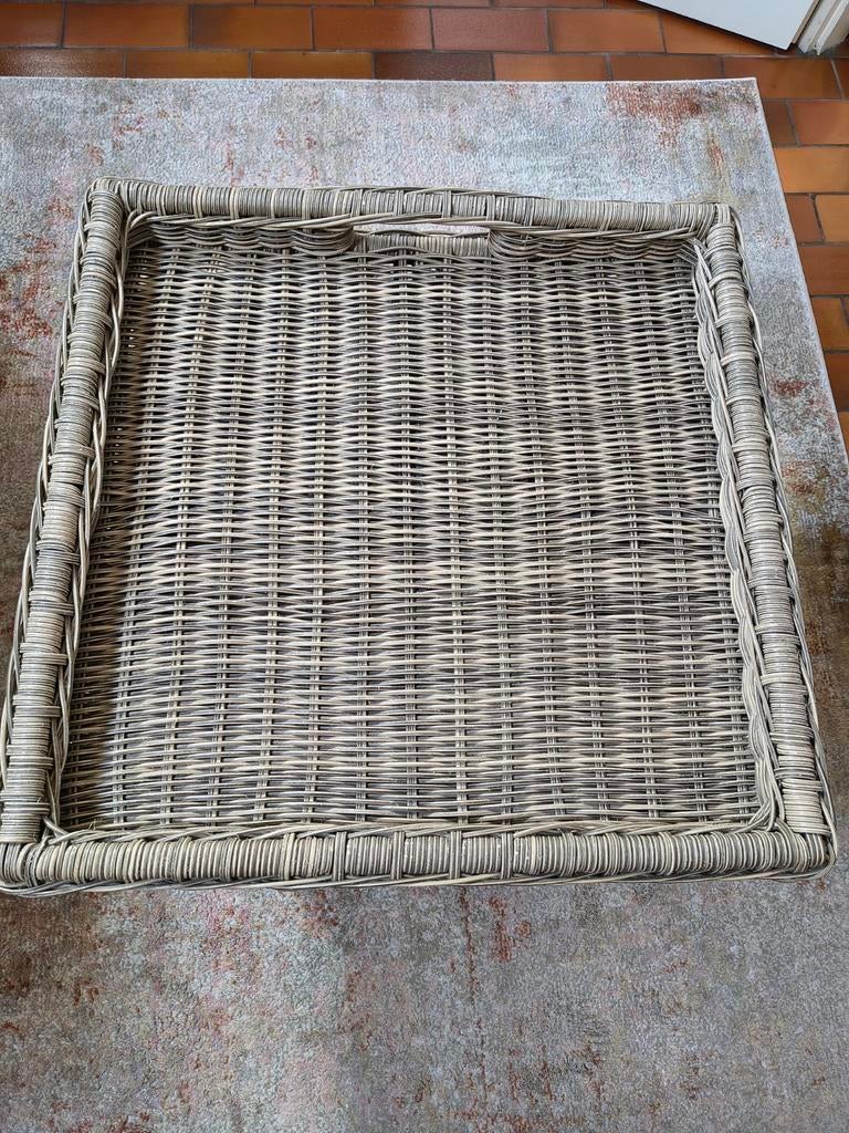 Groot rieten dienblad, naturel, ca. 74x73x10,5 cm, Ophalen, Vierkant, Overige materialen