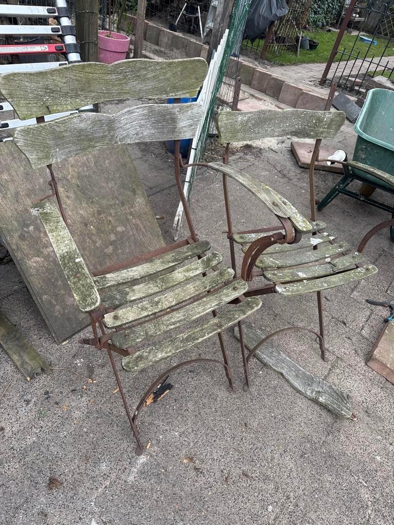 Brocante franse klap stoelen voor de tuin samen 10 euro, Antiek en Kunst, Ophalen of Verzenden