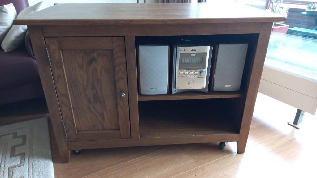 HOUT eiken TELEVISIEKAST wieltjes tv kast SANDERS 100x50x70, Huis en Inrichting, Kasten | Televisiemeubels, Ophalen, 100 tot 150 cm