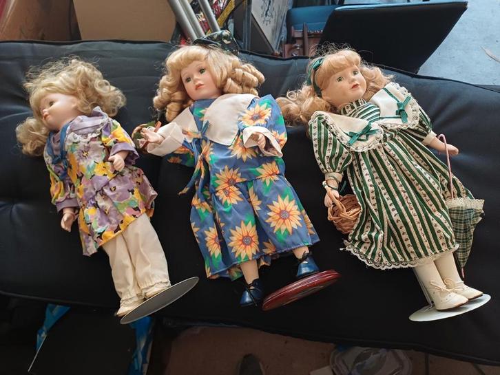 Set van 3 Vintage Porseleinen Poppen met Kleding 40 cm, Verzamelen, Poppen, Gebruikt, Pop, Ophalen of Verzenden