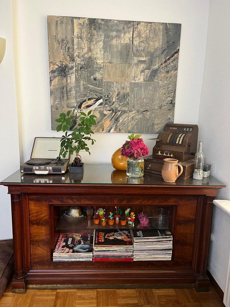 Antieke Balie / Dressoir met Glazen Bovenblad, Ophalen