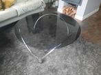 Retro salontafel met glazen blad en chroom onderstel, Ophalen, Gebruikt, 50 tot 100 cm, Rond