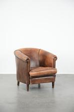 Vintage stoere schapenleren clubfauteuil met een mooi patina, Huis en Inrichting, Fauteuils, Ophalen, Gebruikt, ., .
