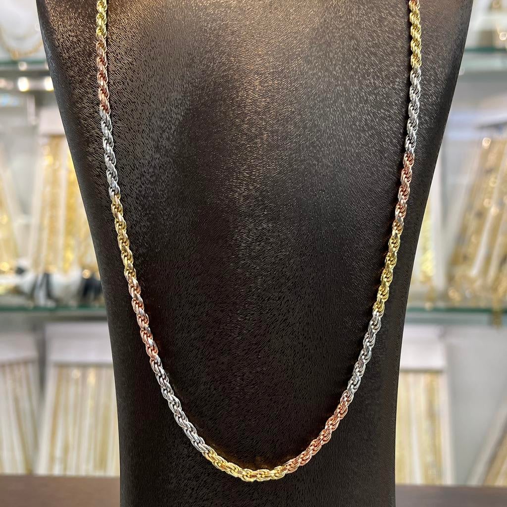 14 karaat gouden rope ketting massief tricolour schakel, Sieraden, Tassen en Uiterlijk, Kettingen, Ophalen of Verzenden, Nieuw
