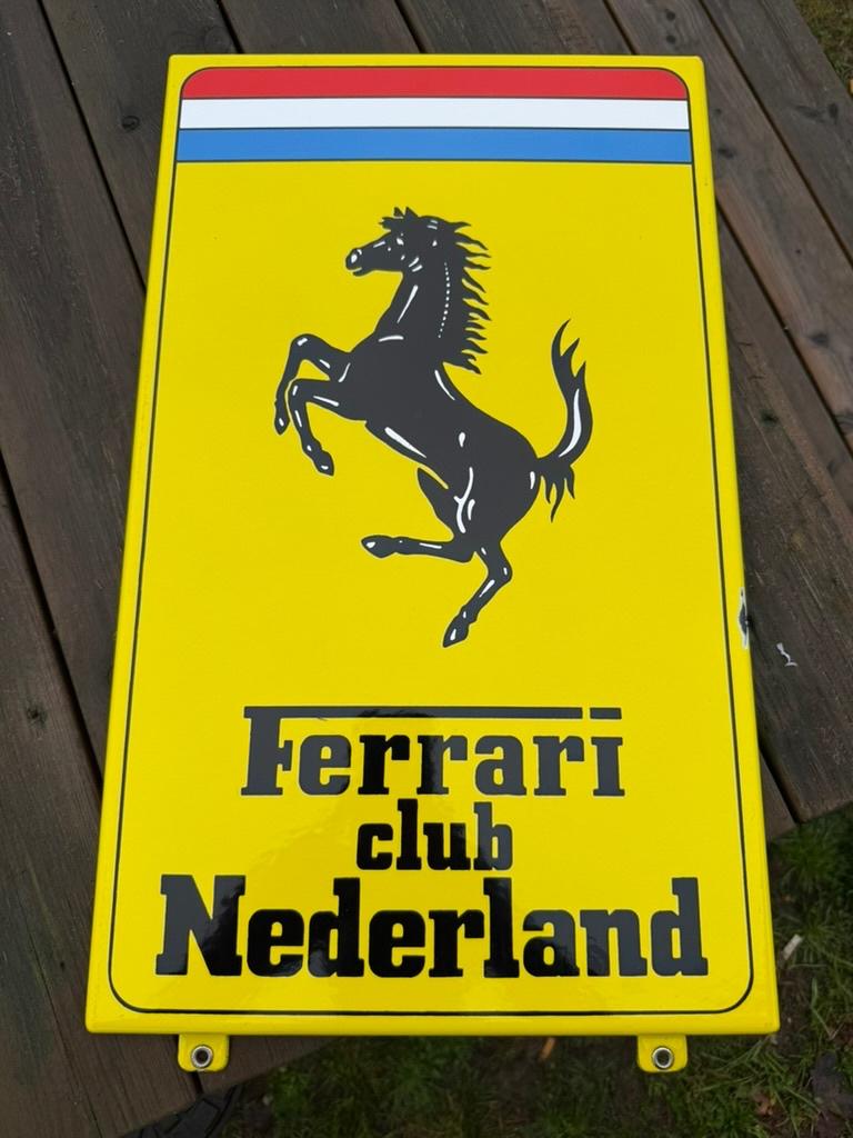 Origineel oud emaille reclame bord - Ferrari Club Nederland, Ophalen of Verzenden, Gebruikt, Reclamebord