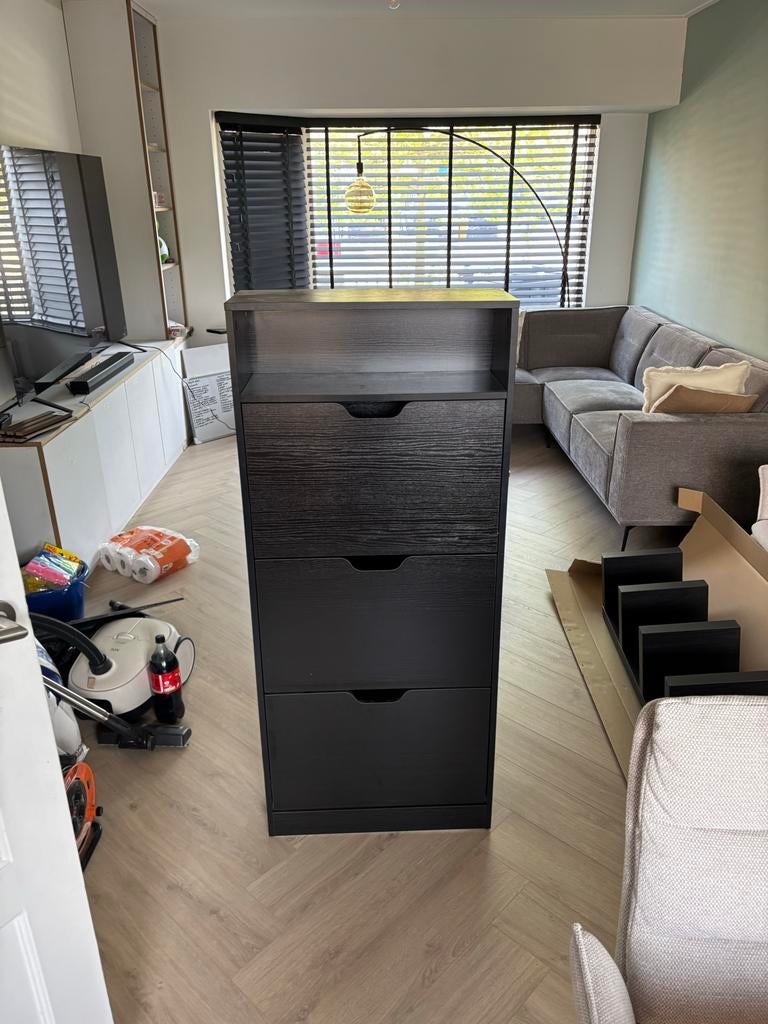 Schoenenkast zwart - 139x60x24 cm - Ruimte voor 12 paar, Ophalen of Verzenden, Gebruikt