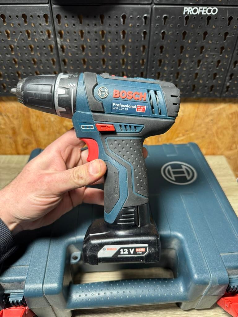 Blauwe Bosch GSR 12V-15 accu boormachine -4.0Ah -koffer, Boormachine, Variabele snelheid, Ophalen of Verzenden, Zo goed als nieuw