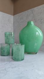 Dutz vaas glas groen ovaal plat met 4 waxinelichten, Ophalen of Verzenden, Minder dan 50 cm, Groen, Glas