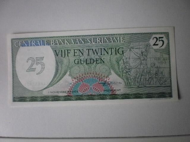 Suriname- 25 Gulden- Bankbiljet, Postzegels en Munten, Bankbiljetten | Amerika, Verzenden, Zuid-Amerika, Los biljet