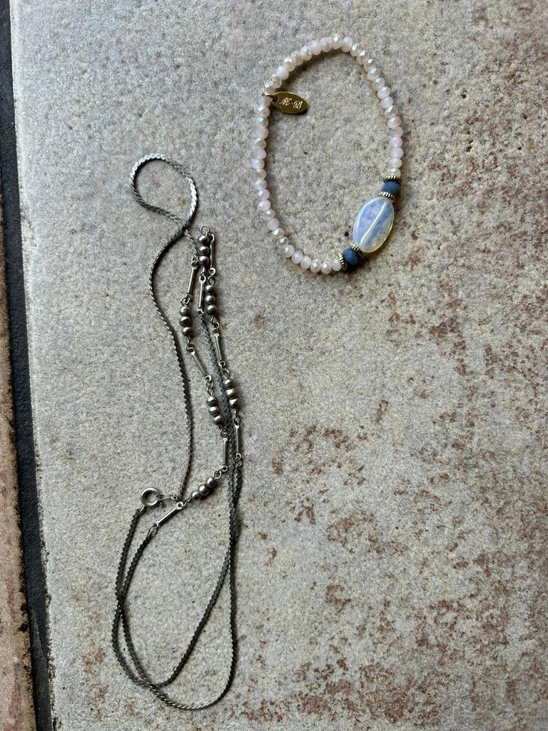 Dubbele halsketting, Sieraden, Tassen en Uiterlijk, Ophalen, Gebruikt, Overige materialen