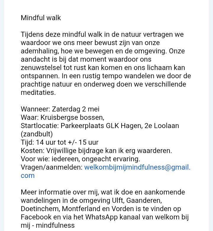 Mindful wandeling aankomende zaterdag 2 mei Doetinchem, Ophalen, Nieuw