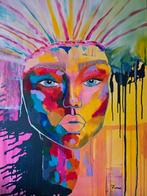 Kleurrijk abstract groot vrouwen portret, gesigneerd Fiore, Ophalen