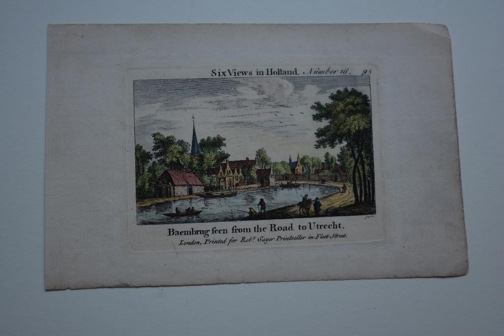 BAAMBRUGGE BAEMBRUG KOPERGRAVURE HANDGEKLEURD ANNO 1755 E92, Antiek en Kunst, Kunst | Etsen en Gravures, 6 cm, Verzenden, Stadsgezicht