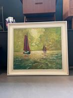 Olieverf schilderij kunst bootjes 1968 vintage jaren, Ophalen