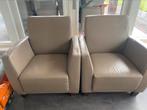 2 leren fauteuils (crème/beige), Ophalen of Verzenden, Gebruikt, 75 tot 100 cm, 50 tot 75 cm