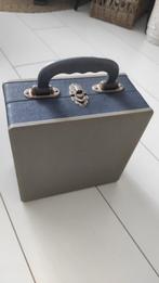 Vintage platenkoffer singles harmonicavulling blauw, Ophalen of Verzenden, Gebruikt