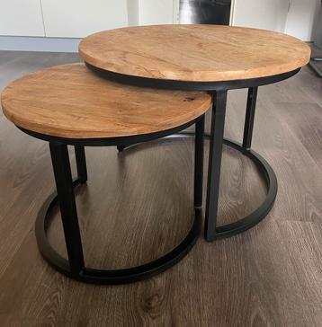 Salontafel set 2 stuks hout industrieel beschikbaar voor biedingen