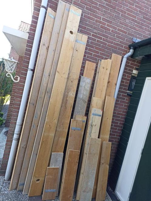Steigerhouten planken 45-300 cm, Doe-het-zelf en Verbouw, Hout en Planken, Gebruikt, Plank, Steigerhout, Minder dan 25 mm, Ophalen