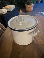 Emaille soeppan, wit met blauwe rand, Ophalen
