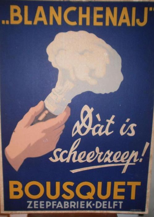Reclame plaat karton van de zeepfabriek bousquet uit delft, Verzamelen, Merken en Reclamevoorwerpen, Gebruikt, Reclamebord, Ophalen of Verzenden