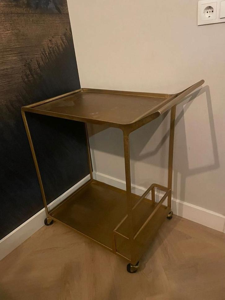 Goudkleurig trolley karretje - opknapper, Huis en Inrichting, Tafels | Sidetables, Gebruikt, 25 tot 50 cm, 50 tot 100 cm, Rechthoekig