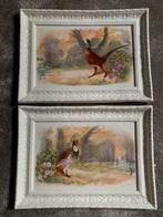 Antiek keizer porselein lijsten met fazant en patrijsvogels, Ophalen of Verzenden