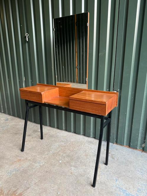 Vintage Teakhouten Kaptafel met Spiegel, Huis en Inrichting, Tafels | Kaptafels, Gebruikt, 100 tot 150 cm, 50 tot 100 cm, Hout