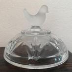 Glazen deksel met leuk vogeltje bovenop; 11,5 cm doorsnee, Huis en Inrichting, Ophalen of Verzenden, Zo goed als nieuw, Glas
