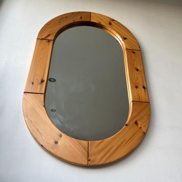 OPRUIMING jaren 70 Zweeds design ovale grenen houten spiegel beschikbaar voor biedingen