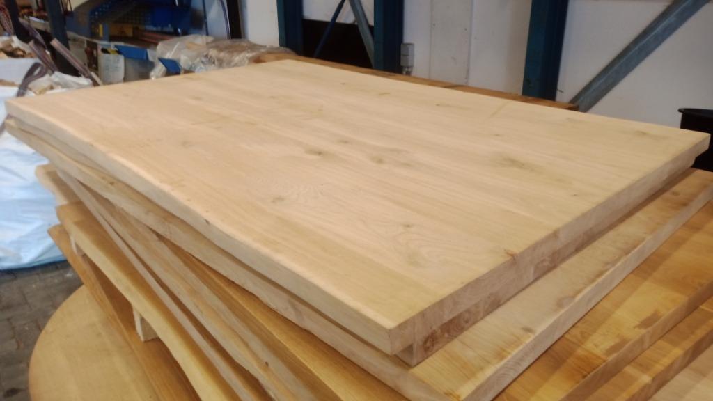 outlet tafelblad massief eiken.boomkant,rechtekant,schuine, Huis en Inrichting, Tafels | Eettafels, Nieuw, 50 tot 100 cm, 150 tot 200 cm