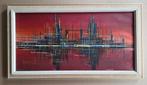 Stadsgezicht. Vintage. Jaren zestig. Olieverf op doek., Antiek en Kunst, Kunst | Schilderijen | Modern, Ophalen of Verzenden