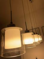 Hanglampen glas en zilver eetkamerlampen, Ophalen, Zo goed als nieuw, Glas, Minder dan 50 cm