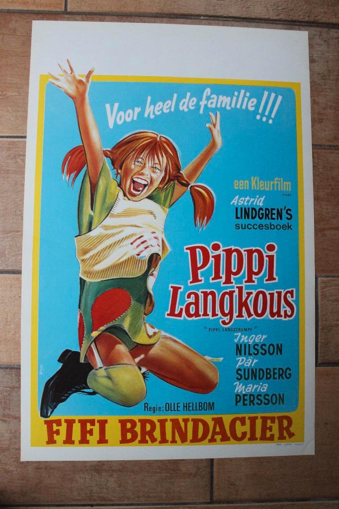 filmaffiche Pippi Langkous 1969 filmposter, Verzamelen, Posters, Zo goed als nieuw, Film en Tv, A1 t/m A3, Rechthoekig Staand