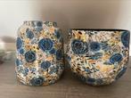 Bloempotten/vazen blauw wit met goud, Ophalen, Rond, Zo goed als nieuw, Minder dan 25 cm