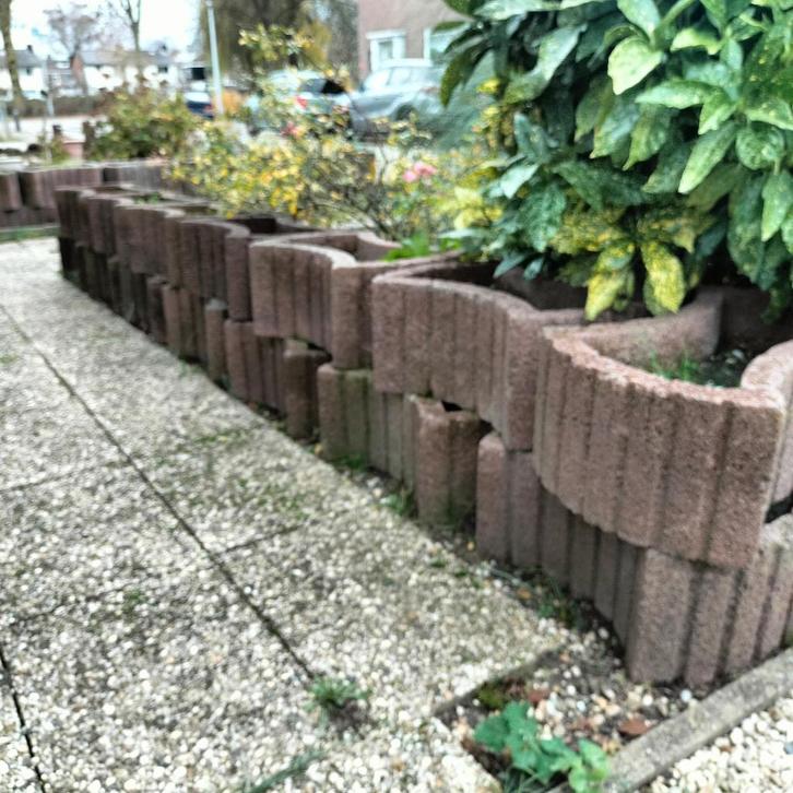 bloembak-stapelblokken beton, Tuin en Terras, Bloembakken en Plantenbakken, Gebruikt, Beton, Tuin, Minder dan 30 cm, Minder dan 60 cm