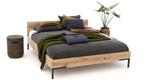 Massief eiken bedframe + 2x lattenbodem, Ophalen, Bruin, 210 cm, Tweepersoons