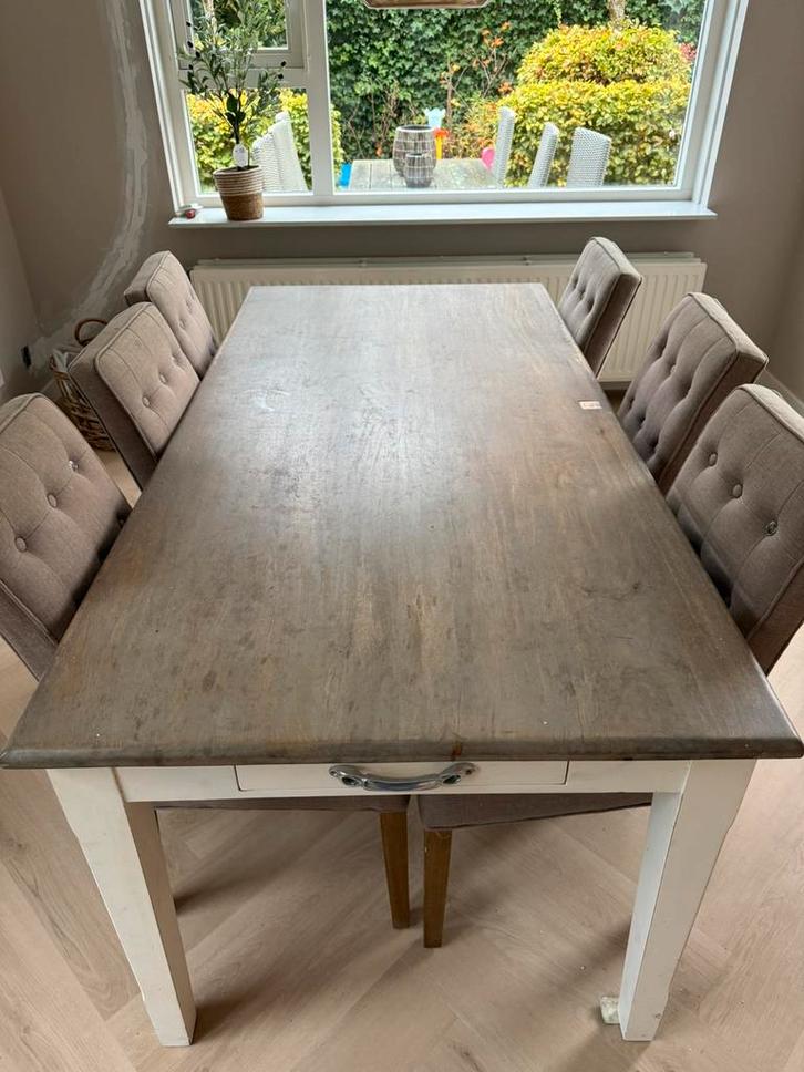 Rivièra Maison eettafel met 6 stoelen - landelijke set, Huis en Inrichting, Tafels | Eettafels, Gebruikt, 50 tot 100 cm, 150 tot 200 cm