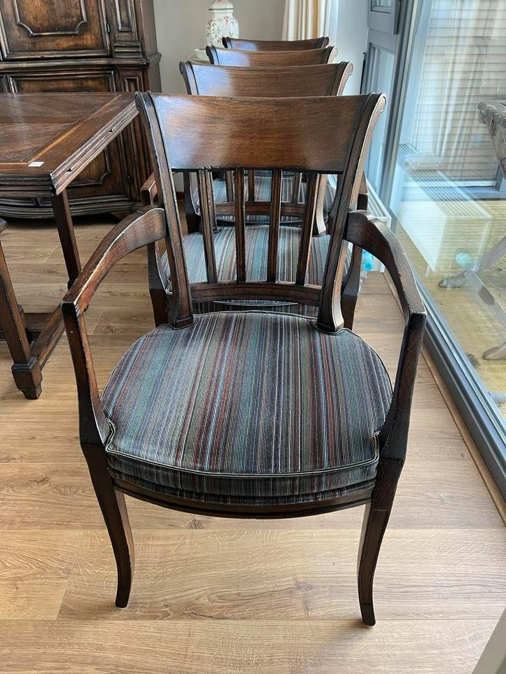 4 Eetkamerstoelen Eiken, Stoffen Zitting (alleen deze week), Huis en Inrichting, Stoelen, Gebruikt, Vier, Hout, Bruin, Ophalen