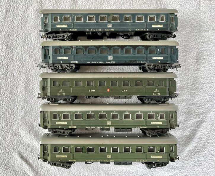 5x Lima SBB-CFF & DB Rijtuigen 1/2e klas Stuttgart, Hobby en Vrije tijd, Modeltreinen | H0, Gebruikt, Wagon, Gelijkstroom, Lima