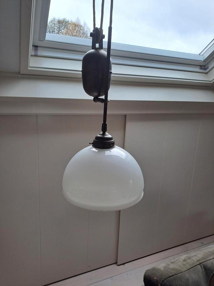 OUDE HANGLAMP MET KATROL, Huis en Inrichting, Lampen | Hanglampen, Gebruikt, Minder dan 50 cm, Glas, Ophalen of Verzenden